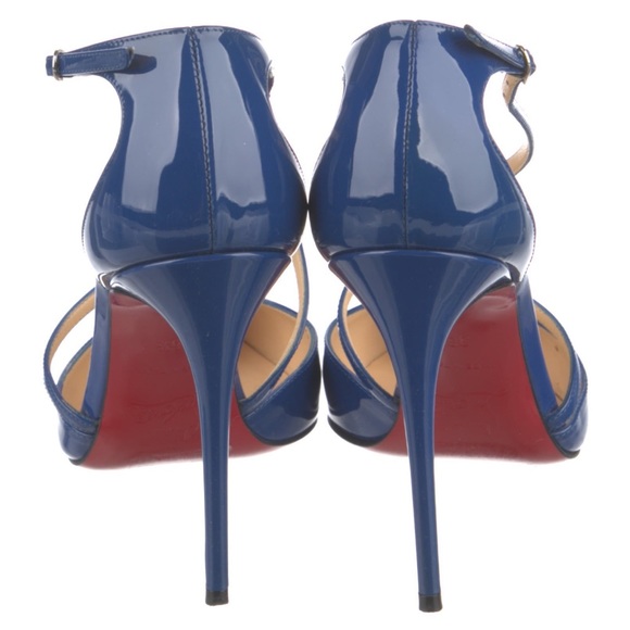 Christian Louboutin | Electric Blue Patent Leather Criss Cross Blake 100 Pumps - Picture 8 of 17